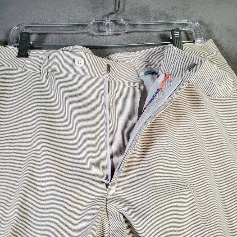 Alan Flusser Pants Mens 36x32 Ivory Pinstripe Cotton Twill Stretch Preppy Office